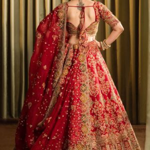Luxury Wedding Bridal Lehenga – Silver, Gold, Red & Pink Tones with Exquisite Hand Embellishments