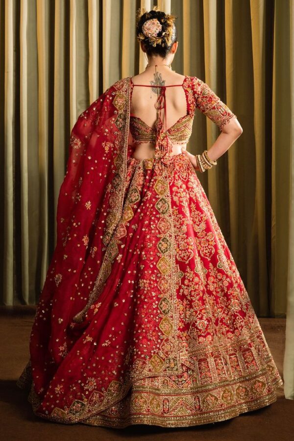 Luxury Wedding Bridal Lehenga – Silver, Gold, Red & Pink Tones with Exquisite Hand Embellishments