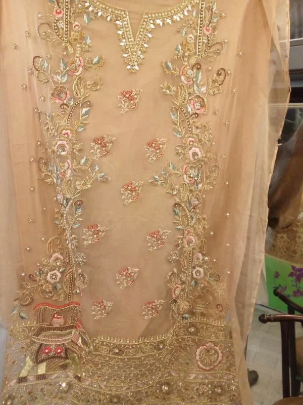 Golden Gharara Shirt with Exquisite Mughal-Inspired Embellishments - Image 3