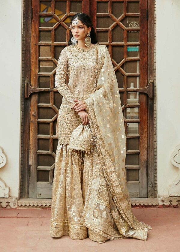 Golden Gharara Shirt with Exquisite Mughal-Inspired Embellishments - Image 2