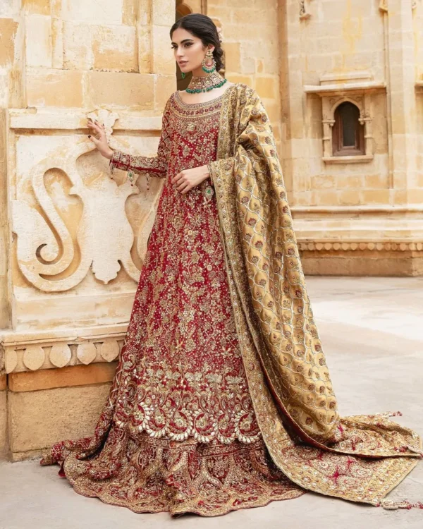 Beautiful Bridal Dress – Red & Magenta with Exquisite Handcrafted Embellishments - Image 3