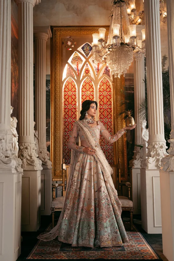 Luxury Wedding Bridal Lehenga – Silver, Gold, Red & Pink Tones with Exquisite Hand Embellishments - Image 2