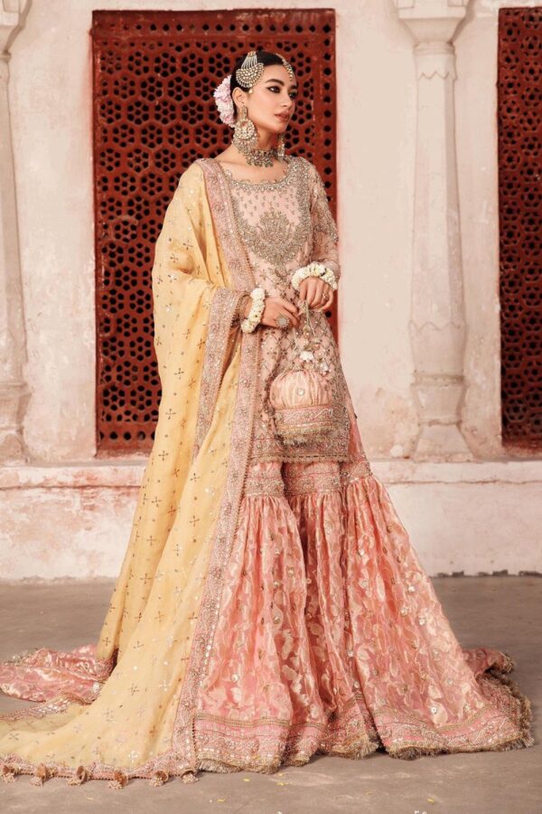 Bridal Gharara Set – Pink & Gold Elegance with Exquisite Hand Embellishments - Image 2