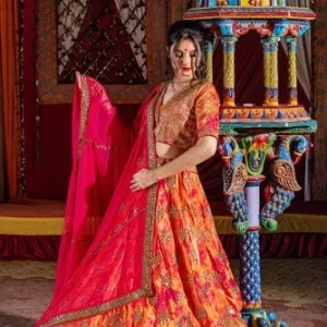 Wedding Bridal Lehenga – Orange & Light Red with Exquisite Handcrafted Embellishments